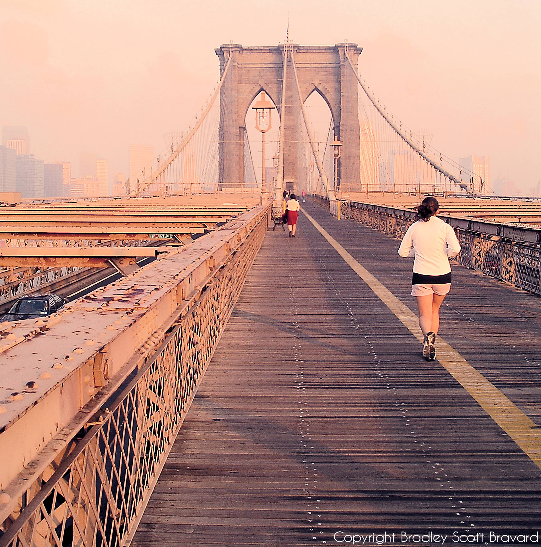 Jogger on the Brooklyn Bridge in New York City
