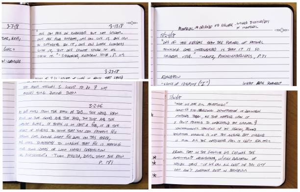 Selections of pages from a leather-bound notebook