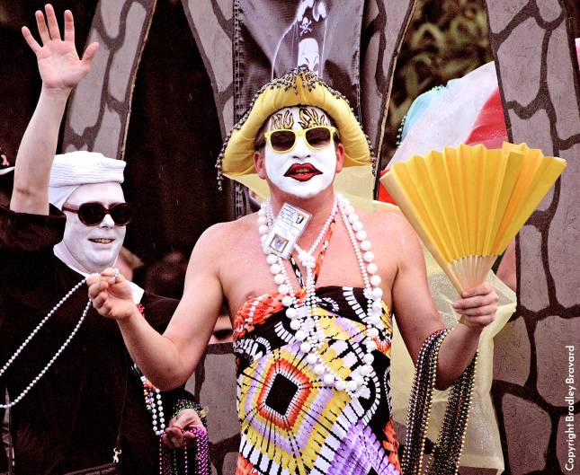 Men dressed in drag and heavy makeup for Pride parade in St. Petersburg Florida