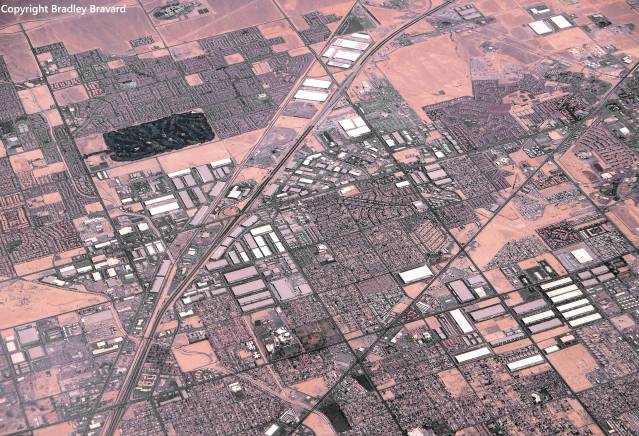 Aerial view of unidentified city in southwestern United States