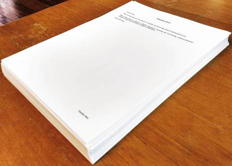 Photo of typed, printed, draft manuscript