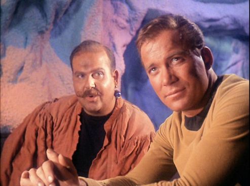 Screenshot of Mudd (left) and Kirk (right) from Star Trek episode Mudd's Women