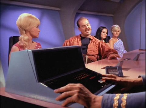 Screenshot of Mudd's trial from Star Trek episode Mudd's Women