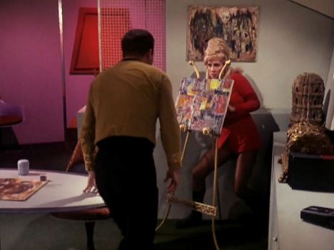 Screenshot from Star Trek episode "The Enemy Within" showing Kirk attacking Rand