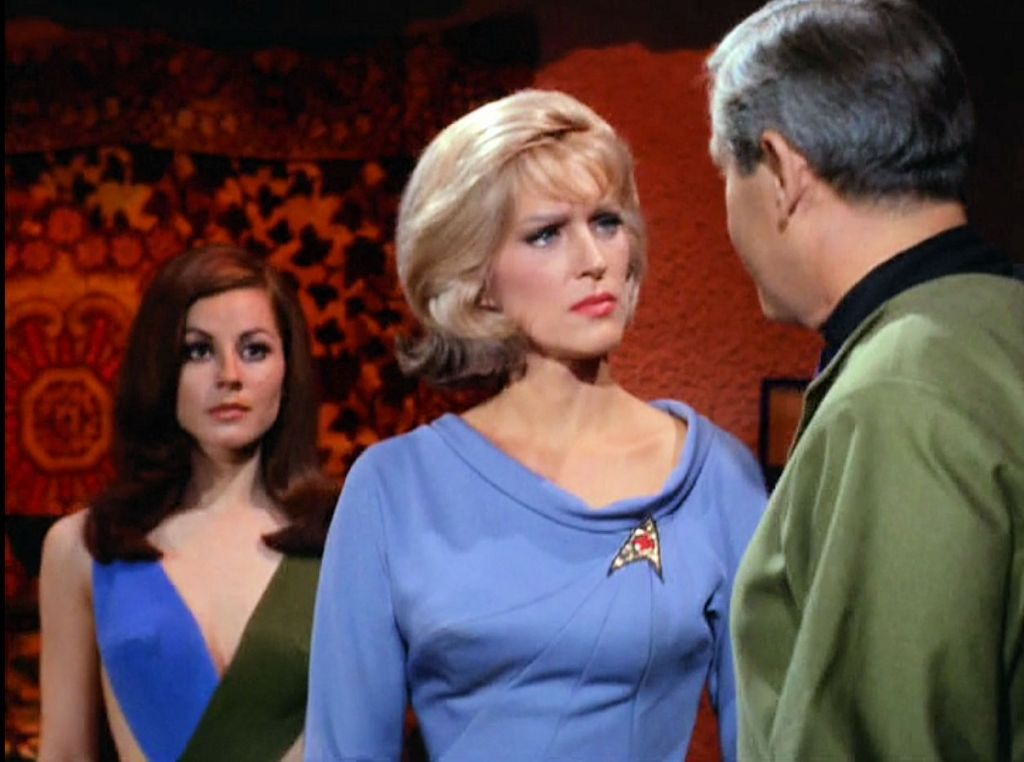 Image from Star Trek episode What Are Little Girls Made Of showing Andrea, Chapel, and Korby