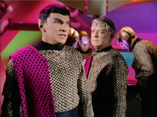 Image from Star Trek episode Balance of Terror showing Romulan commander and friend on bridge of Bird-of-Prey