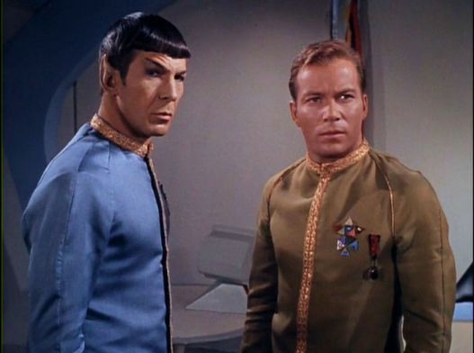 Image from Star Trek episode The Menagerie showing Spock and Kirk in dress uniforms
