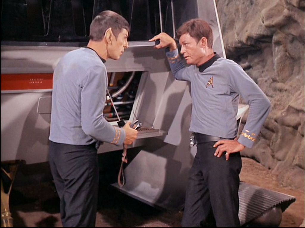 Image from Star Trek episode The Galileo Seven with Spock and McCoy arguing