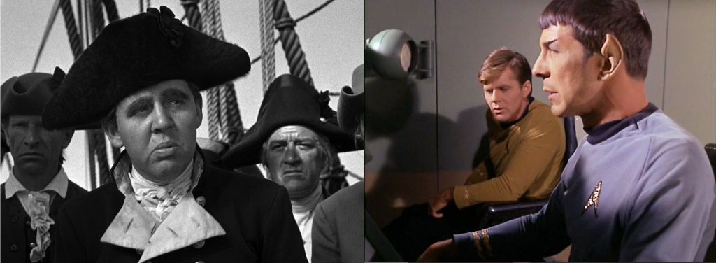 Left: Image of Charles Laughton from the movie Mutiny on the Bounty (1935), Right: Image of Spock and a crew member from Star Trek episode The Galileo Seven